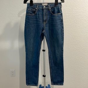 EVERLANE Japanese Denim Cheeky High Waist Straight Jeans in Faded Indigo Wash